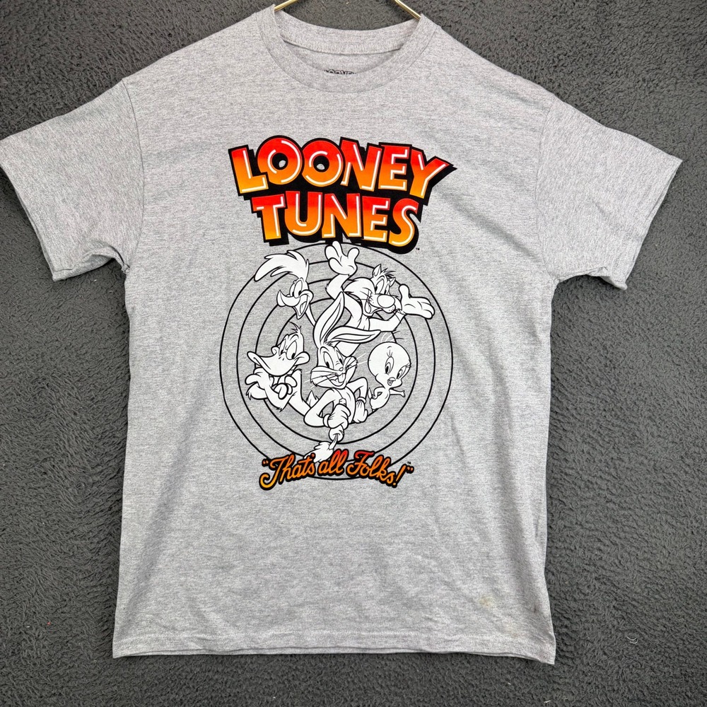 Looney Tunes Mens Graphic T-Shirt Gray Bugs Bunny Daffy Duck Size M M/M/M